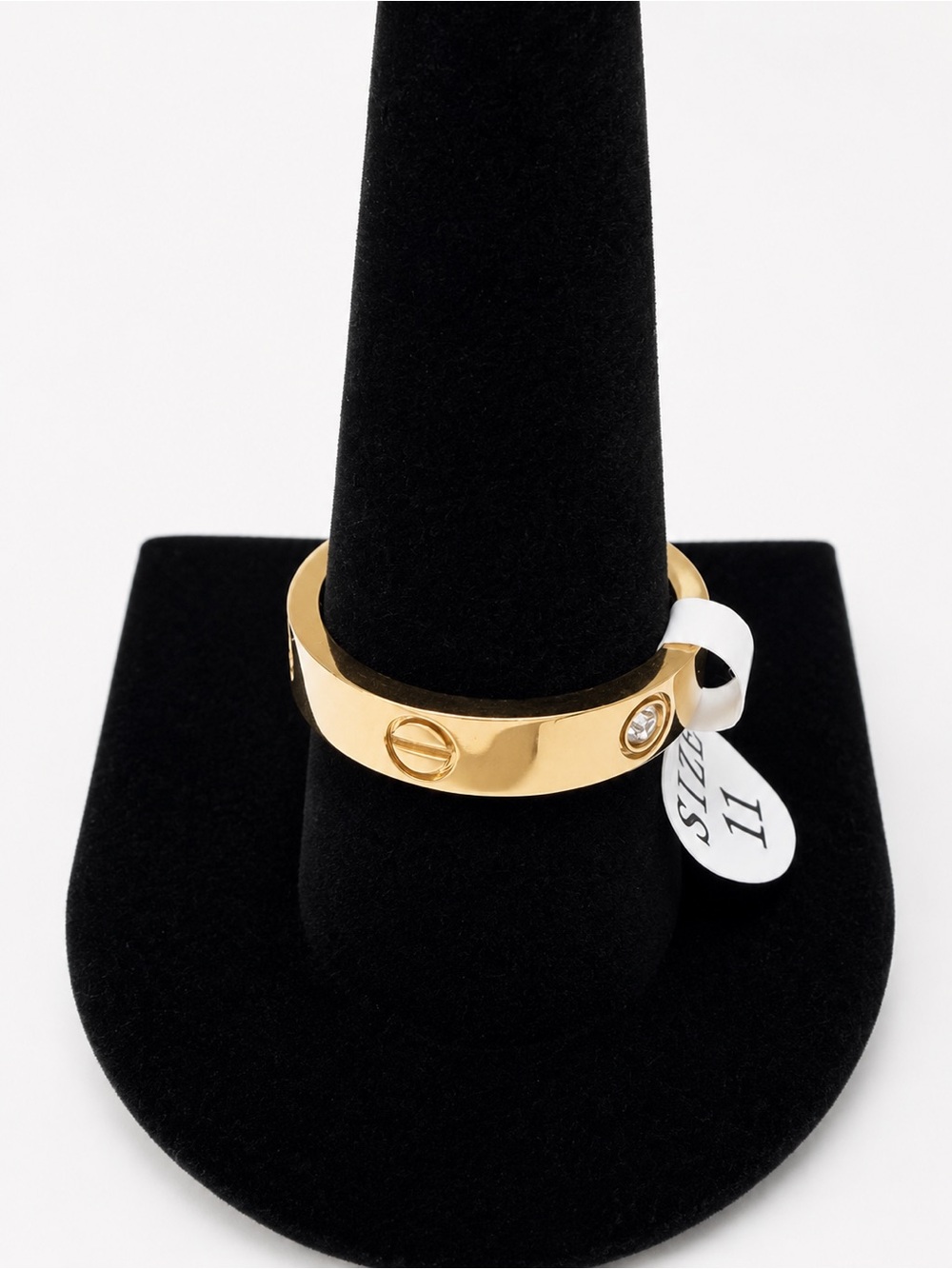 Gold Tone Screw Motif CZ Band Ring Size 11 | Stainless Steel | Tarnish Resistant